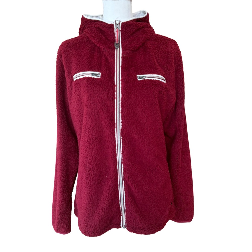 Kuhl‎ Burgundy Fleece Hooded Jacket Full Zip Pockets Women Size L